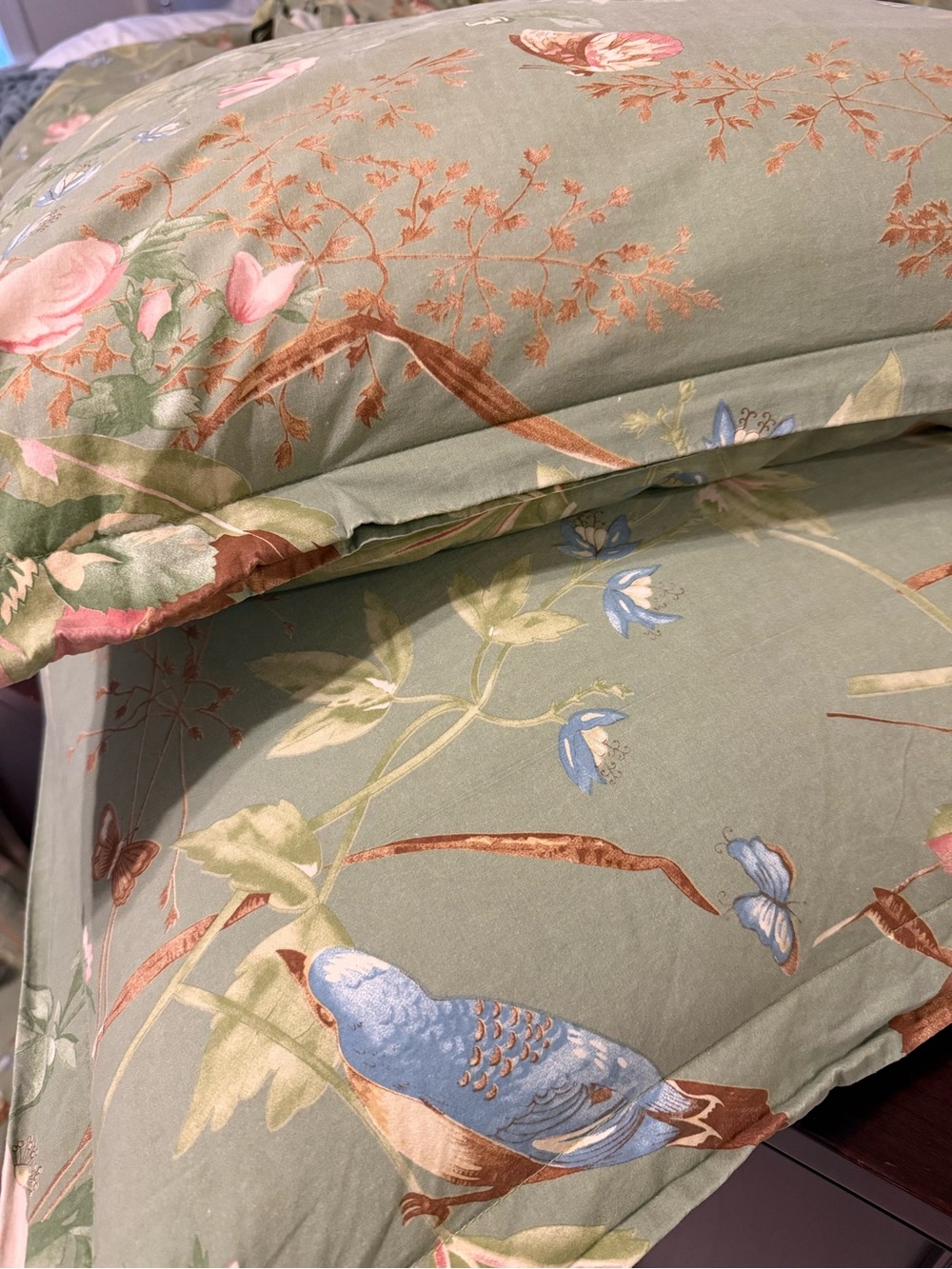 Pottery Barn Sylvie Floral Bird Print Duvet Set in Sage Green